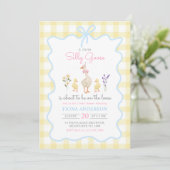 Invitation Jaune oie En vichy Bow Duck Baby shower (Debout devant)