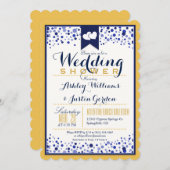 Invitation Jaune or, blanc et Wedding shower bleu marine (Devant / Derrière)