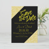 Invitation Jaune or parties scintillant script noir enregistr (Debout devant)