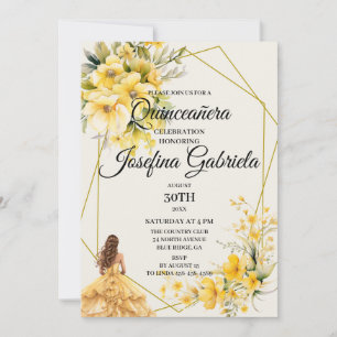 Invitation jaune or pour Quinceañera