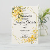 Invitation jaune or pour Quinceañera (Debout devant)