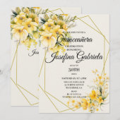Invitation jaune or pour Quinceañera (Devant / Derrière)