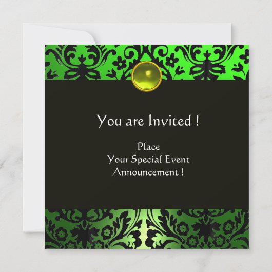 INVITATION JAUNE OR RIBBON EMERALD BLACK DAMASK MONOGRAM (Dos)