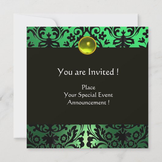INVITATION JAUNE OR RIBBON EMERALD BLACK DAMASK MONOGRAM (Dos)