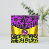 INVITATION JAUNE OR RIBBON PURPLE BLACK DAMASK MONOGRAM (Debout devant)
