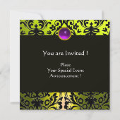 INVITATION JAUNE OR RIBBON PURPLE BLACK DAMASK MONOGRAM (Dos)