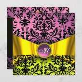 INVITATION JAUNE OR RIBBON ROSE NOIR DAMASK MONOGRAM (Devant / Derrière)