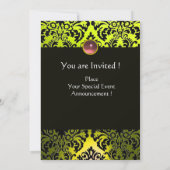 INVITATION JAUNE OR RIBBON ROSE NOIR DAMASK MONOGRAM (Dos)