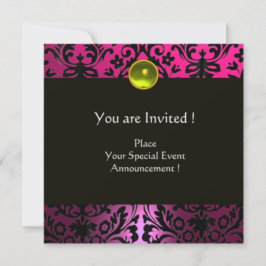 INVITATION JAUNE OR RIBBON ROSE NOIR DAMASK MONOGRAM (Dos)