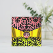 INVITATION JAUNE OR RIBBON ROSE NOIR DAMASK MONOGRAM (Debout devant)