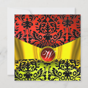 INVITATION JAUNE OR RIBBON ROUGE BLACK DOMMASK MONOGRAM