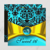 INVITATION JAUNE OR RIBBON TURQUOISE BLEU BLEU DOMMASK MONOGR (Devant / Derrière)