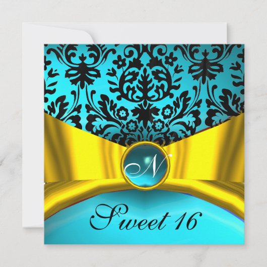 INVITATION JAUNE OR RIBBON TURQUOISE BLEU BLEU DOMMASK MONOGR (Devant)