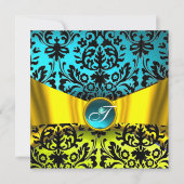 INVITATION JAUNE OR RIBBON TURQUOISE BLEU BLEU DOMMASK MONOGR (Devant)