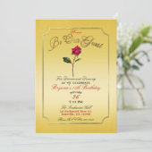 Invitation Jaune or Rouge Rose Beauté Anniversaire (Debout devant)