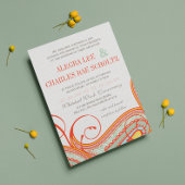 Invitation Jaune Orange Aqua Mint Persimmon Paisley Mariage