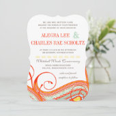 Invitation Jaune Orange Aqua Mint Persimmon Paisley Mariage (Debout devant)