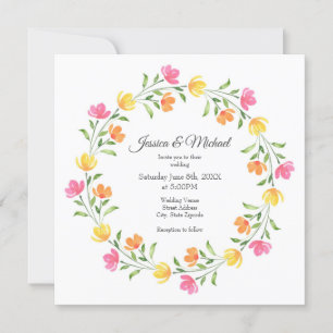 Invitation Jaune, orange, Aquarelle rose Fleur couronne
