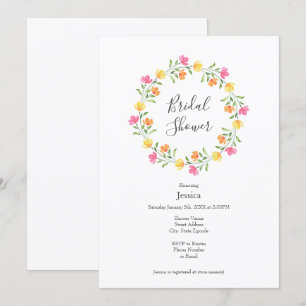 Invitation Jaune, orange, Aquarelle rose Fleur couronne