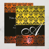Invitation JAUNE ORANGE NOIR DAMAS MONOGRAMME, blanc éclatant (Devant / Derrière)