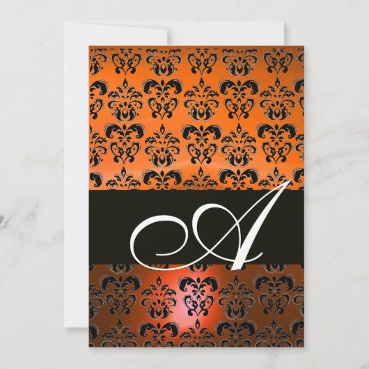 Invitation JAUNE ORANGE NOIR DAMAS MONOGRAMME, blanc éclatant (Devant)