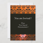 Invitation JAUNE ORANGE NOIR DAMAS MONOGRAMME, blanc éclatant (Dos)