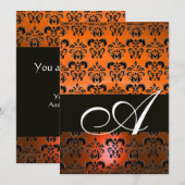 Invitation JAUNE ORANGE NOIR DAMAS MONOGRAMME, blanc éclatant (Devant / Derrière)