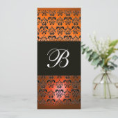 Invitation JAUNE ORANGE NOIR  DAMASQUE MONOGRAMME, blanc (Debout devant)
