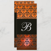 Invitation JAUNE ORANGE NOIR  DAMASQUE MONOGRAMME, blanc (Devant / Derrière)