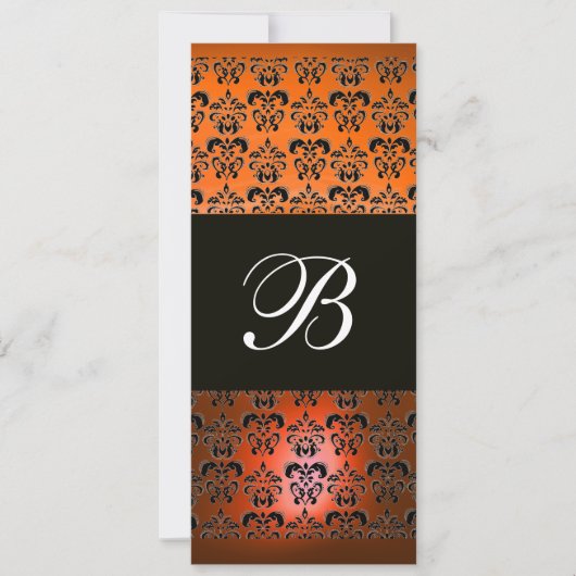 Invitation JAUNE ORANGE NOIR  DAMASQUE MONOGRAMME, blanc (Devant)