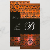 Invitation JAUNE ORANGE NOIR DAMASSÉ MONOGRAMME, blanc (Devant / Derrière)