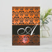 Invitation JAUNE ORANGE NOIR DAMASSÉ MONOGRAMME, blanc brilla (Debout devant)