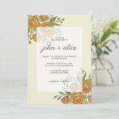 Invitation Jaune Orange Peonies et Mariage Rose (Debout devant)
