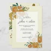 Invitation Jaune Orange Peonies et Mariage Rose (Devant / Derrière)