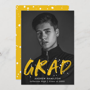 Invitation Jaune Paint Splatter Photo Graduation Party