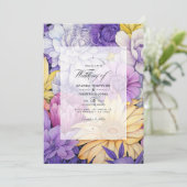 Invitation Jaune pâle, lavande et Mariage floral argenté (Debout devant)