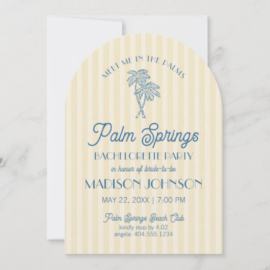Invitation Jaune Palm Spring Pastel Beach Bachelorte Party (Devant)