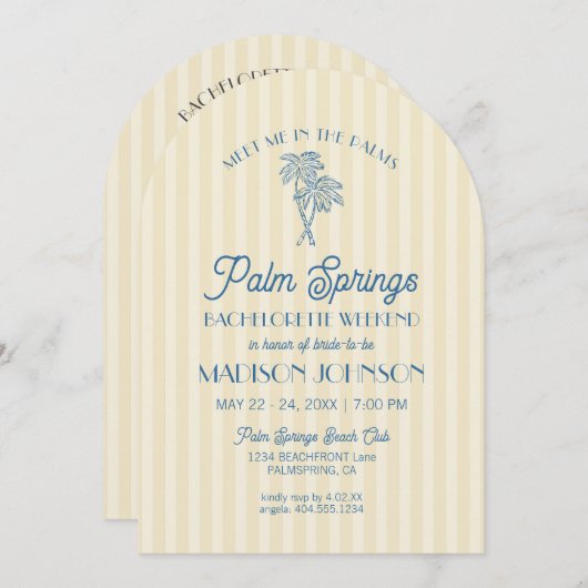 Invitation Jaune Palm Spring Pastel Beach Bachelorte Party (Devant / Derrière)