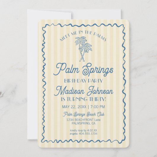 Invitation Jaune Palm Springs Pastel Beach Anniversaire Party (Devant)