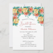 Invitation Jaune Pêche Rose Vert Fête des mariées Florale (Devant)