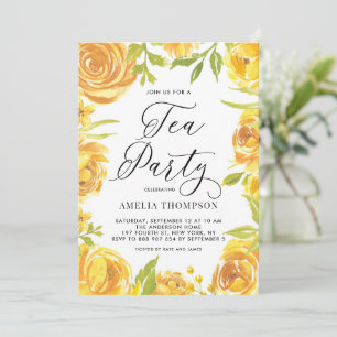 Invitation Jaune Peony et Rose Floral Wreath Tea Party