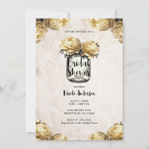 Invitation Jaune Peony Mason Jar Fête des mariées rustique