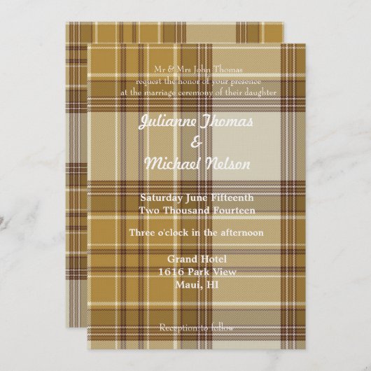 Invitation Jaune Plaid Stripes Chic Mariage (Devant / Derrière)