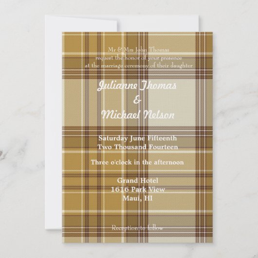 Invitation Jaune Plaid Stripes Chic Mariage (Devant)