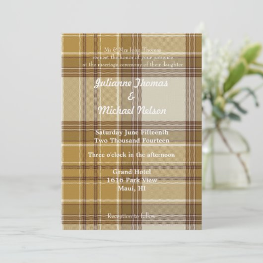 Invitation Jaune Plaid Stripes Chic Mariage (Debout devant)