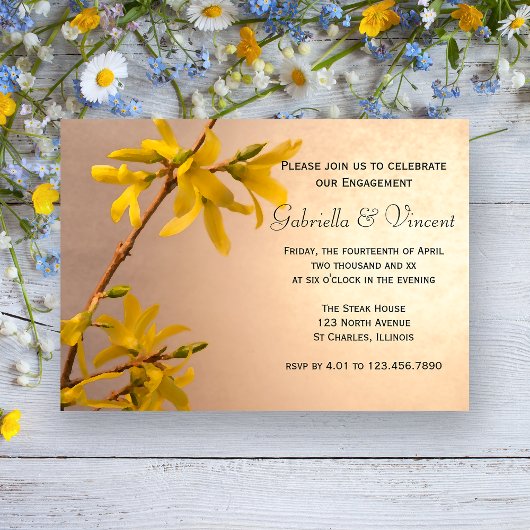 Invitation Jaune Printemps Forsythia Fleurs d'engagement