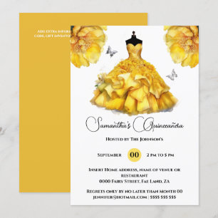 Invitation Jaune Quinceañera ballgogne pivoine fleurs florale