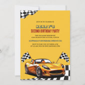 Invitation Jaune Race Car Thème Garçon 2ème fête d'anniversai (Devant)