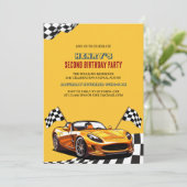 Invitation Jaune Race Car Thème Garçon 2ème fête d'anniversai (Debout devant)