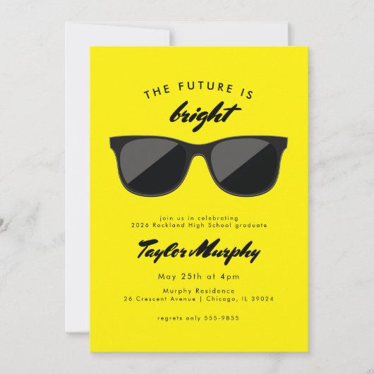 Invitation Jaune Retro Graduation Party Future est brillant (Devant)